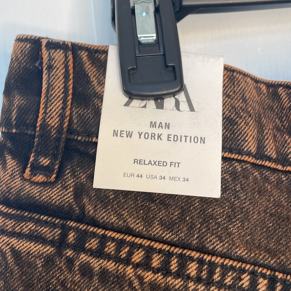 ZARA MAN NEW YORK EDITION WASHED EFFECT RELAXED FIT JEANS BLACK & BRONZE SIZE 44 - Picture 8 of 11